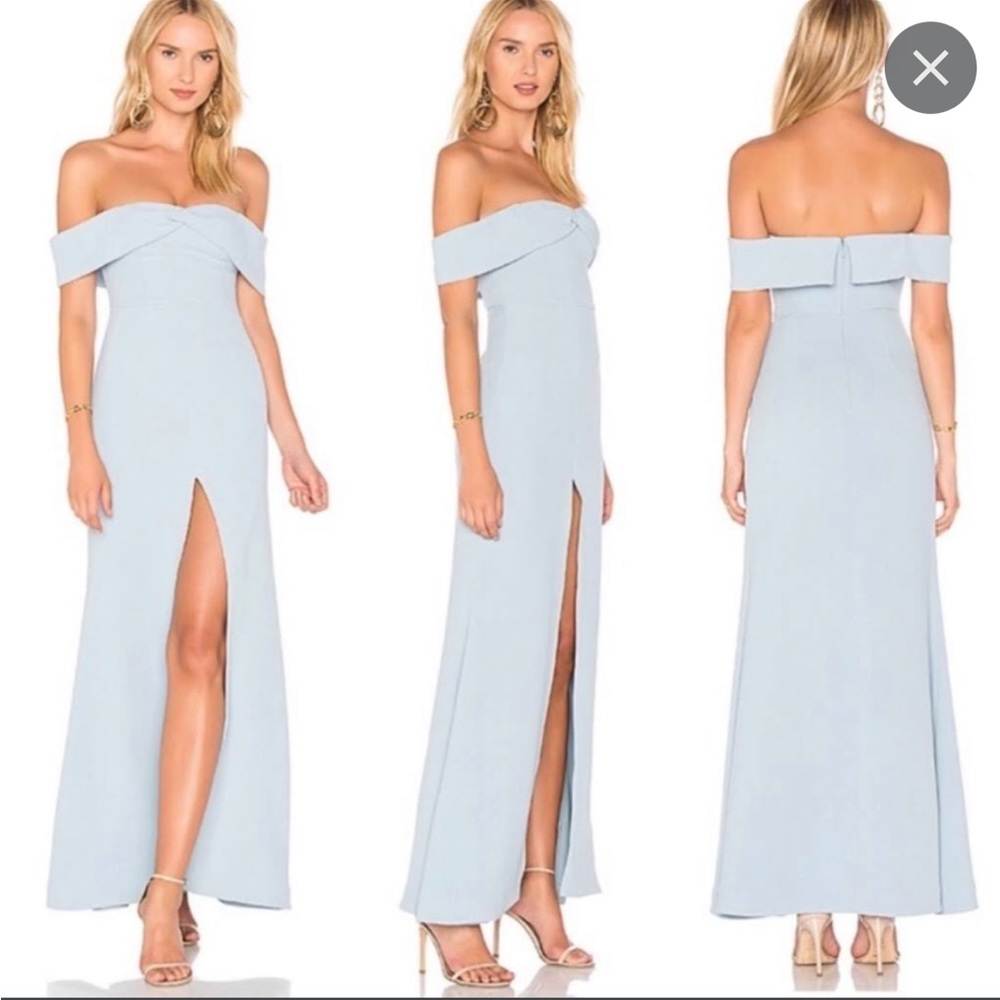 Lovers and friends revolve light blue off the shoulder maxi dress size xs